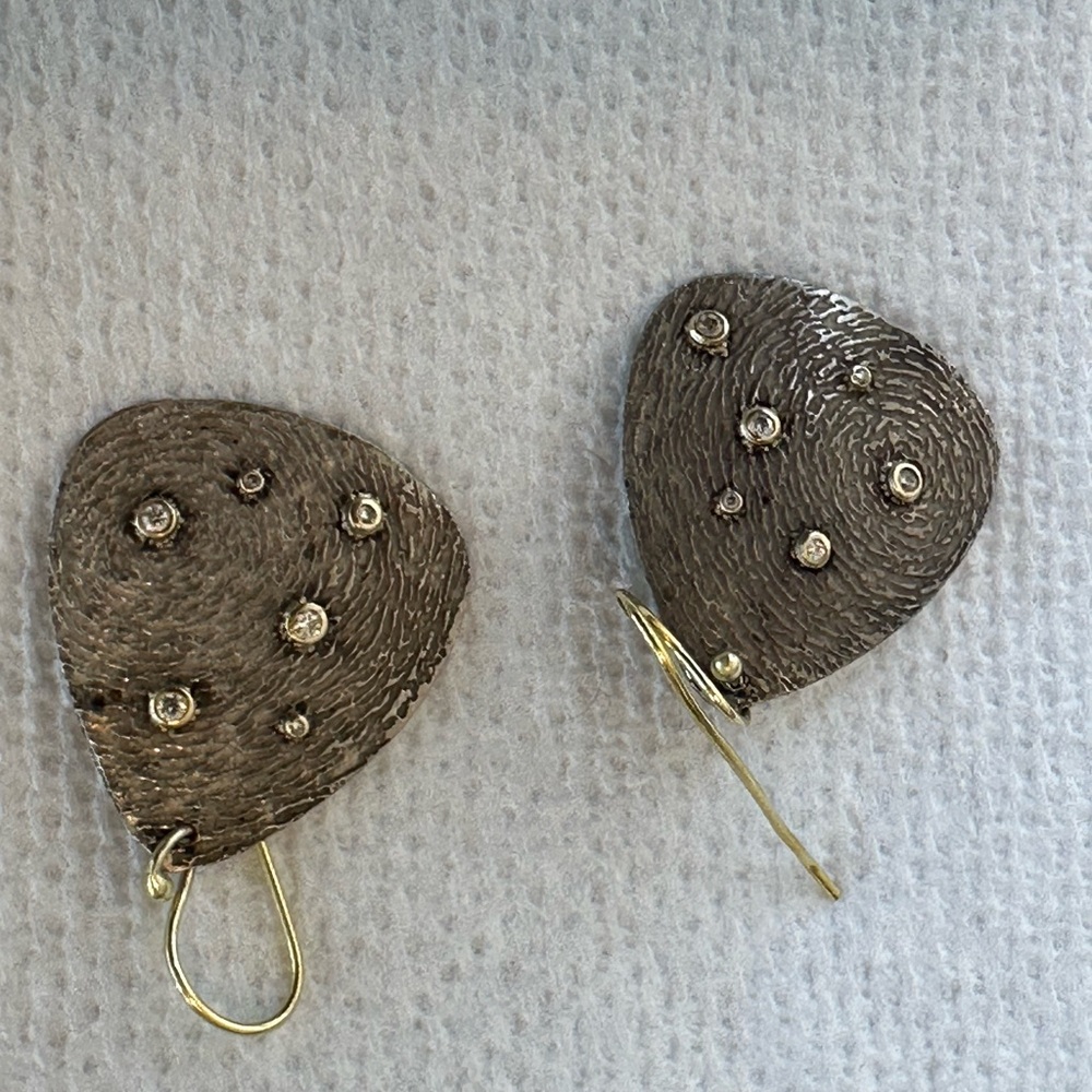 Silver- Drop Earrings with Diamond Accents and 18 kt gold wires